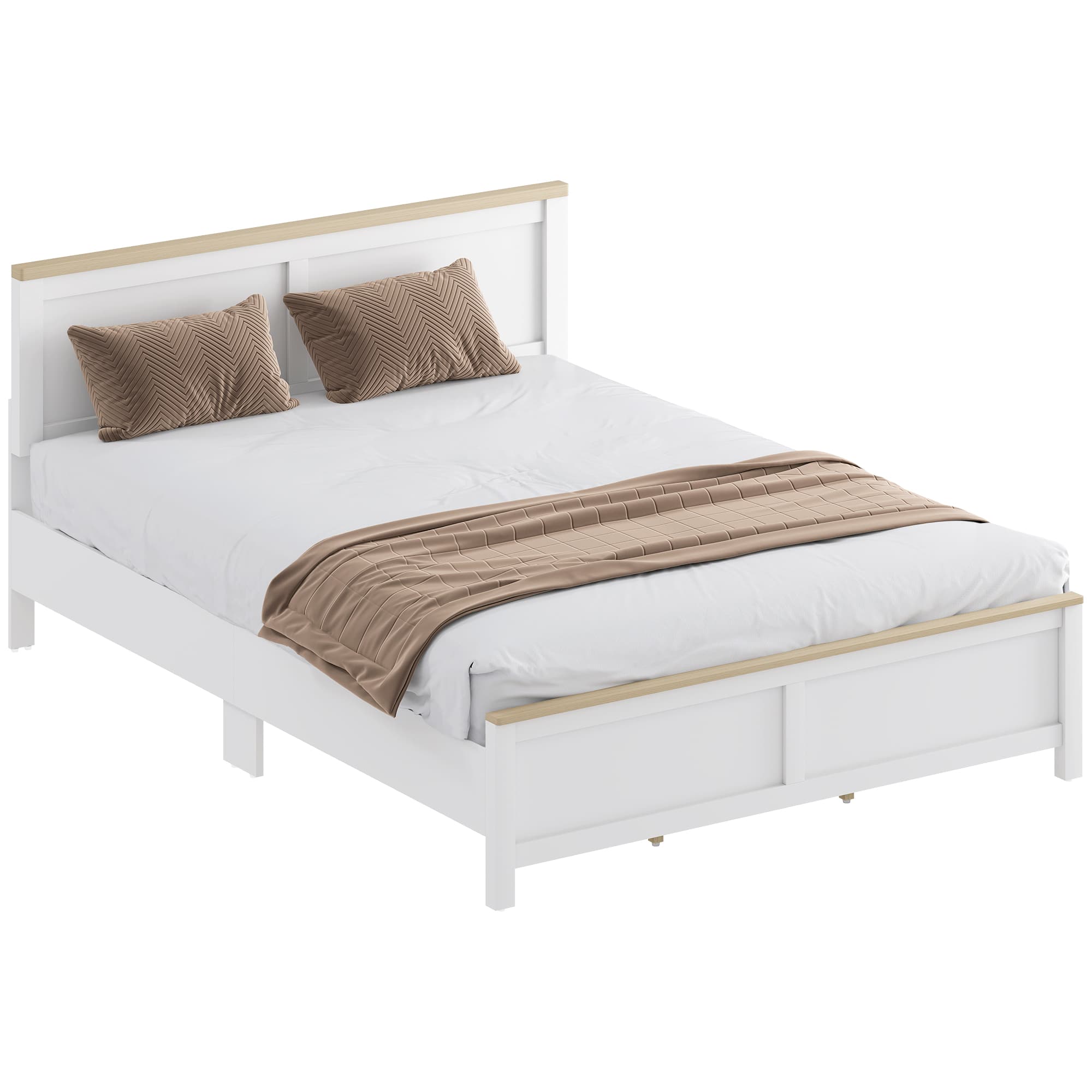 Homcom - Queen Size Bed Frame with Headboard and Footboard, Queen Platform Bed Frame with Wooden Slats, Under-Bed Storage - White