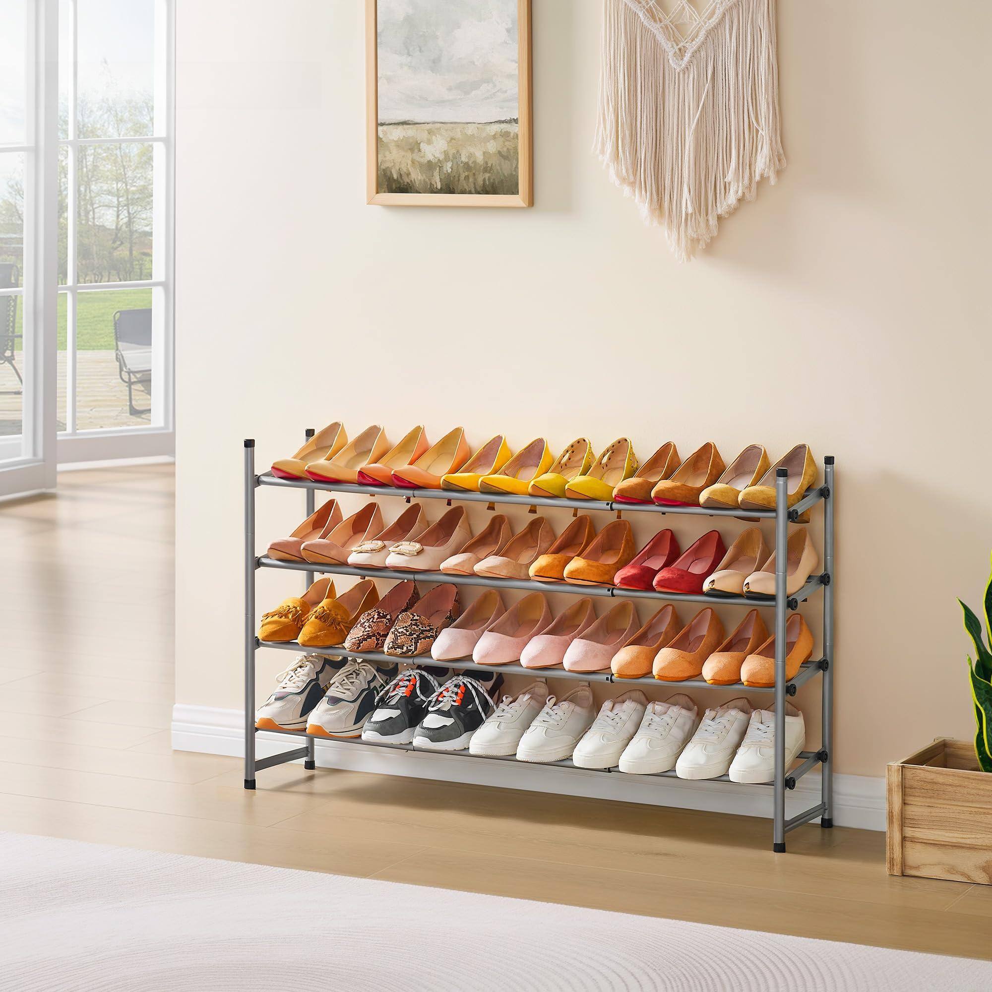 Alt View 5. Reds Spade - Tajsoon Expandable Shoe Rack Closet 4 Tier 29 41 Adjustable Stackable Shoe Shelf Storage Shoe - White 4 Tier.