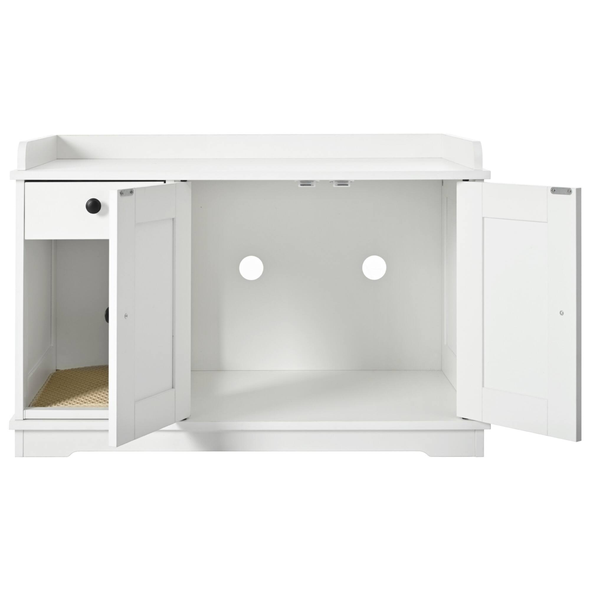 Alt View 9. ELEMENT ACE - Farmhouse Style Cat Litter Box Enclosure Furniture with Storage Drawer and Built-in Mat for Indoor Use - White.