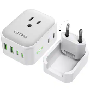 Hybrid 8-in-1 Abroad Travel Adapter with 20W Fast Charging White / EU Plug - Most of Europe / 2-Pack Hybrid 8-in-1 Abroad Travel Adapter with 20W Fast Charging White / EU Plug - Most of Europe / 2-Pack