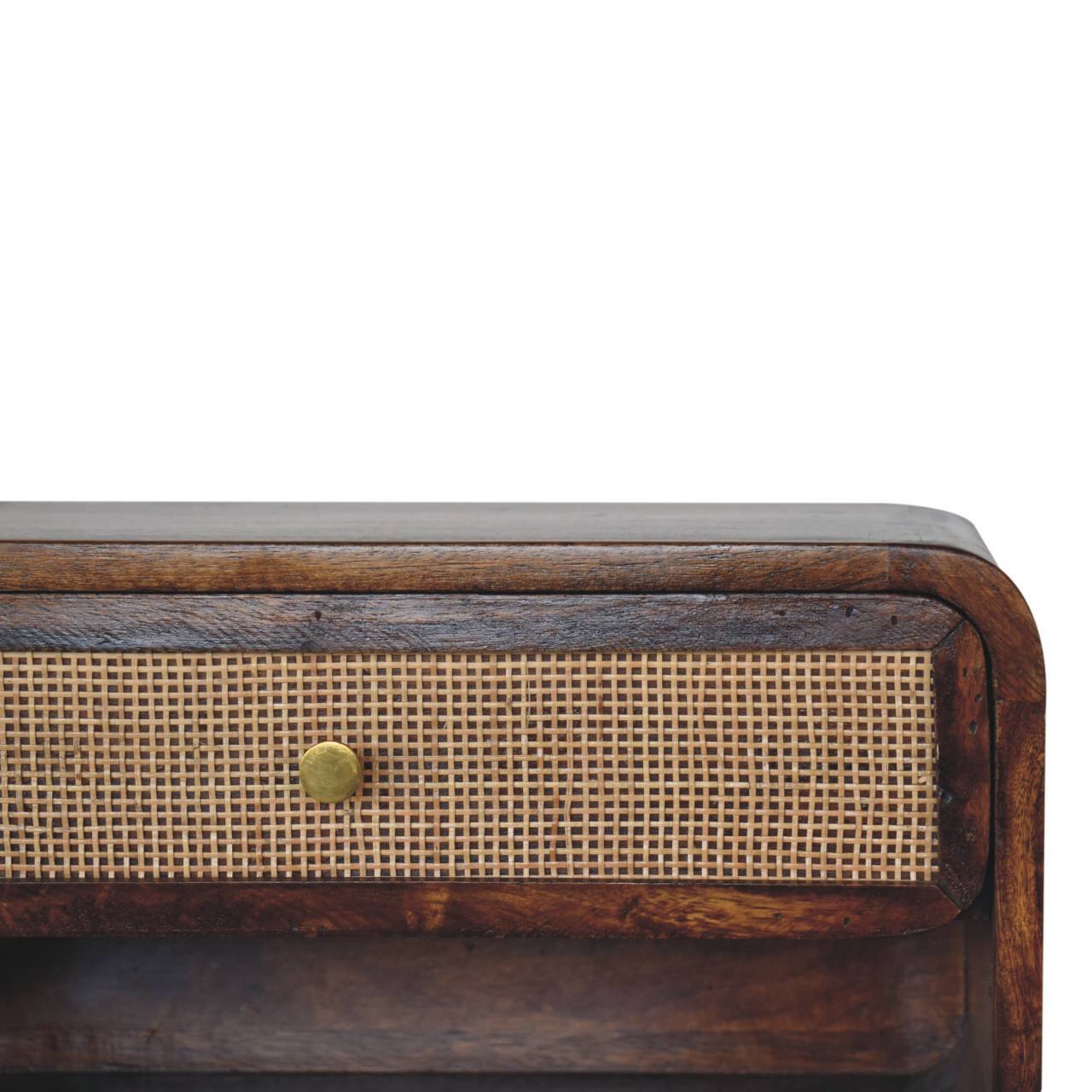 Alt View 1. Artisan Furniture - Artisan Furniture Solid Wood Chestnut Wall Mounted Woven Bedside, 1 Drawer, 1 Open Slot, Beige and Brown - Chestnut.