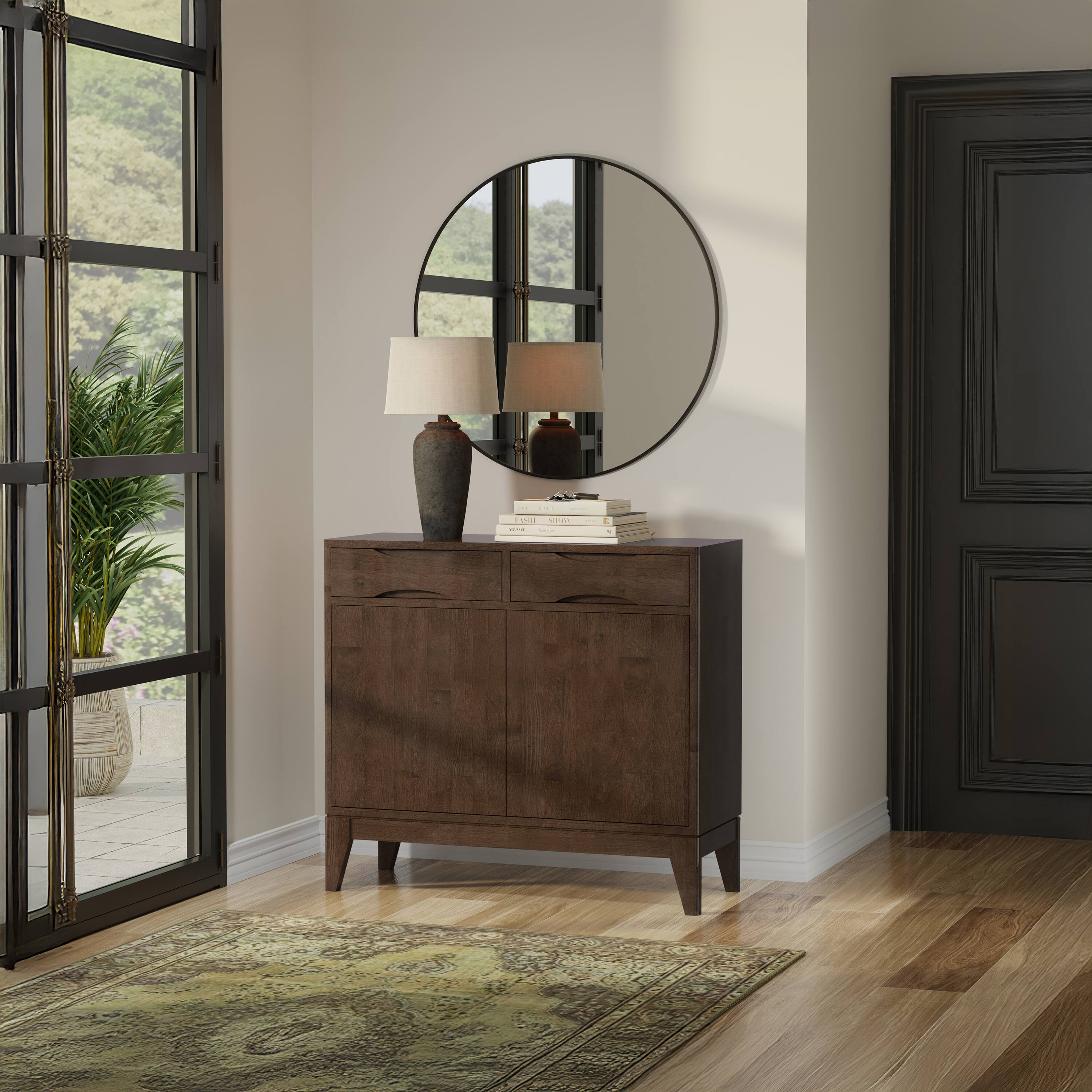 Left. Simpli Home - Simpli Home Harper SOLID HARDWOOD 40 inch Wide Mid Century Modern Entryway Storage Cabinet in Walnut Brown - Walnut Brown.