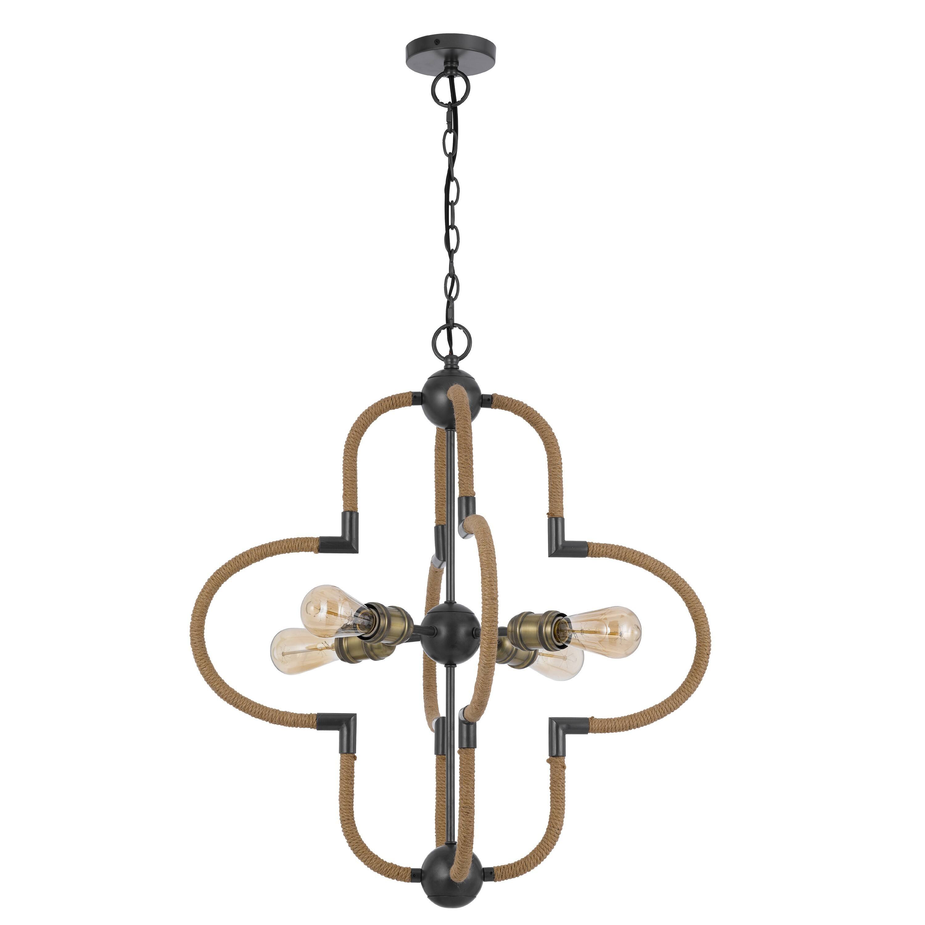 Front. Manhattan Lane - Gemo 25 Inch Chandelier, Crossed Clover Design - Brown, Black, Brass.