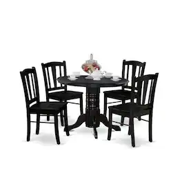 East West Furniture - SHDL5-BLK-W - 5-Pc Kitchen Dining Room Set - 4 dining room chairs and 1 Wood Dining Table - Finish - Black