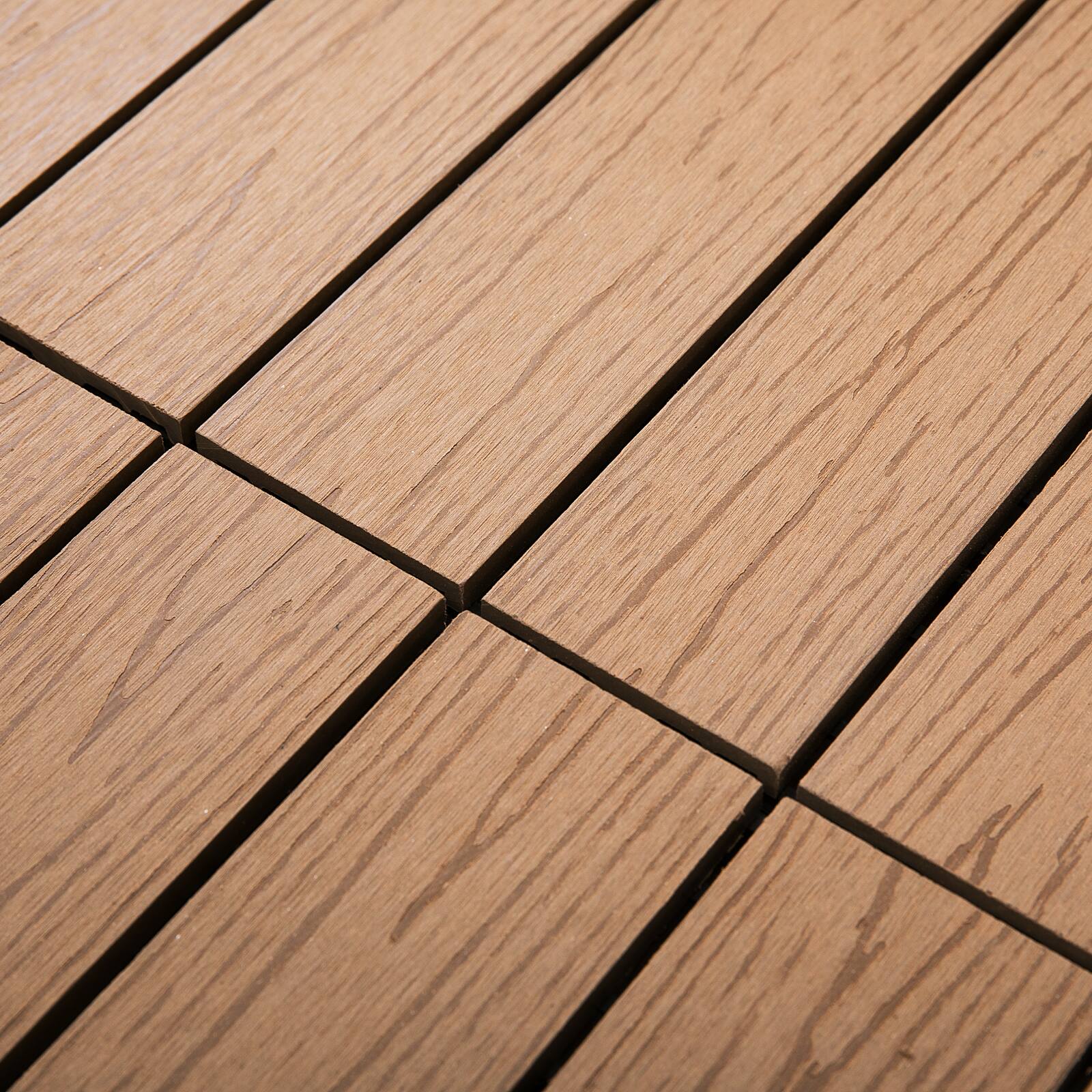 Alt View 8. Outsunny - Interlocking Deck Tiles, Pack of 11 Outdoor Flooring Patio Tiles, 12" x 12", All Weather for Porch, Balcony - Teak.