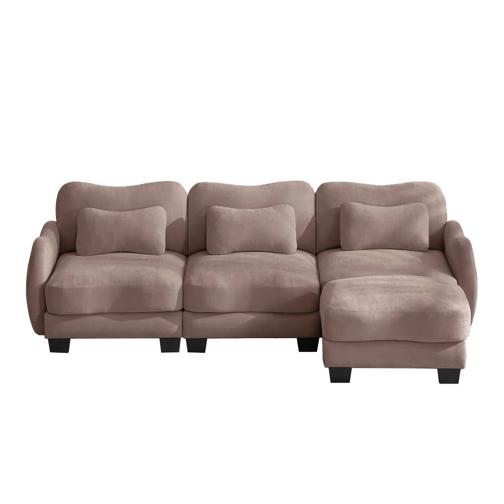 Alt View 2. Loheer - Loheer Chenille L-Shaped Sofa Oversized 3-Seater Sectional Modular Couch with Movable Ottoman Rose Dust - Rose Dust.
