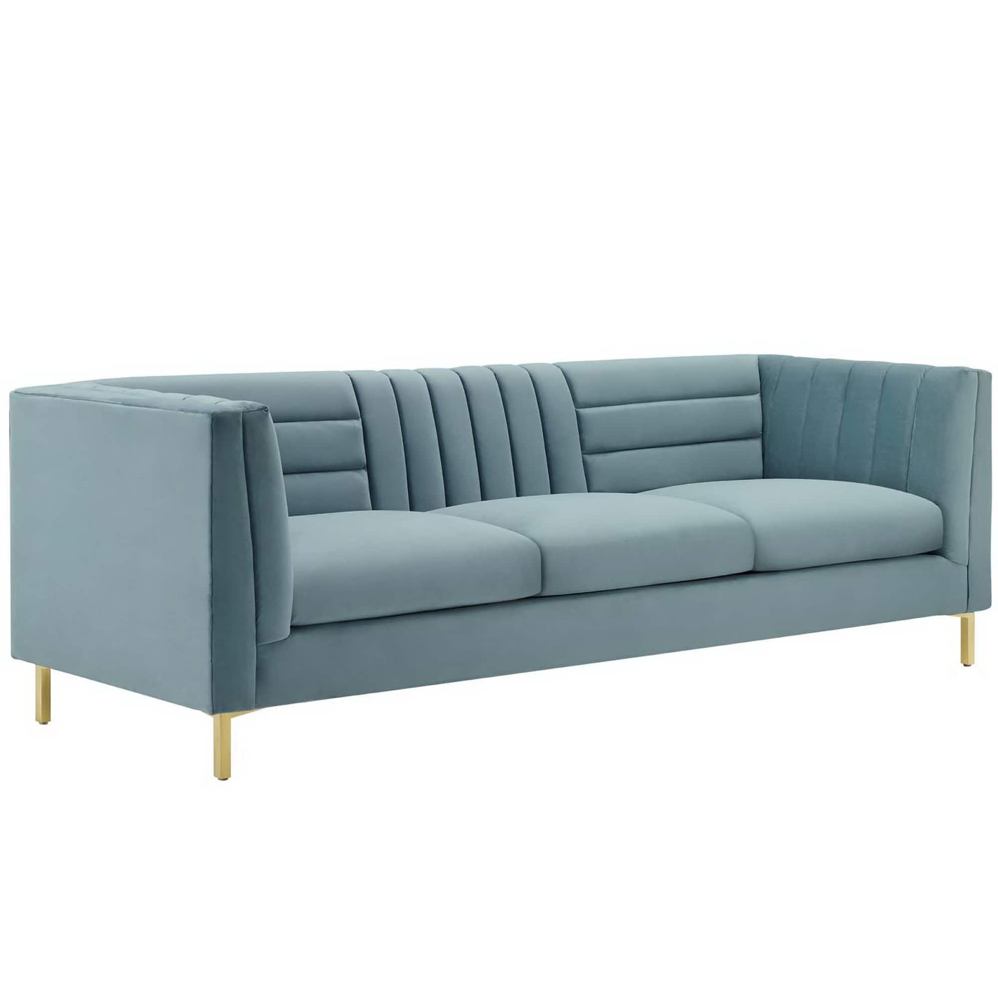 Ingenuity Channel Tufted Performance Velvet Sofa by Modway - Blue
