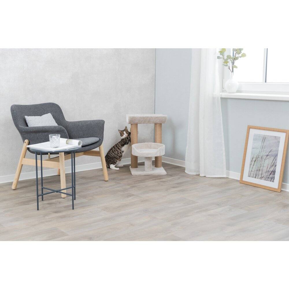 Angle. TRIXIE - Isaba Plush 2-Level Cat Tree with Sisal Scratching Posts, 2 Perch - Light Gray-Greige.