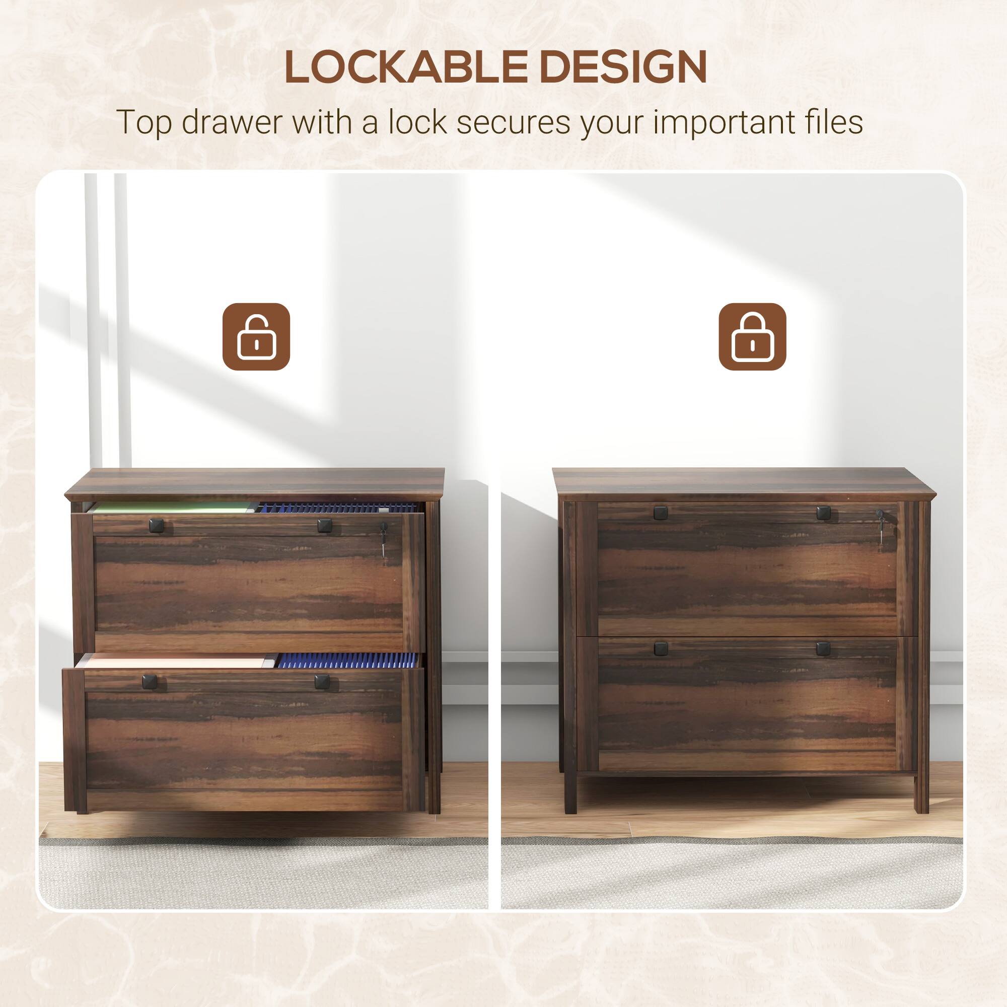 LOCKABLE DESIGN  
Top drawer with a lock secures your important files
