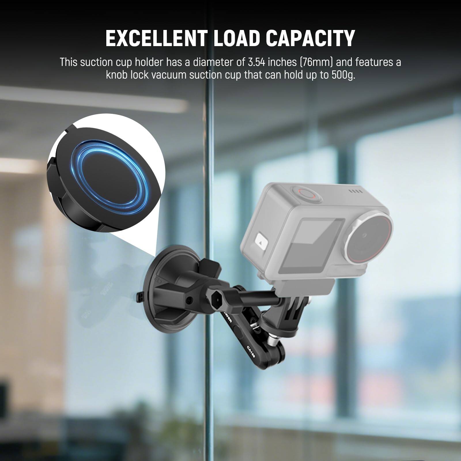 EXCELLENT LOAD CAPACITY

This suction cup holder has a diameter of 3.54 inches (76mm) and features a knob lock vacuum suction cup that can hold up to 500g.