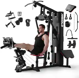 Mikolo - All-in-One Home Gym Equipment with 150LB Weight Stack,90+ Progressive Full-Body Exercises, Handle Set Included - Black