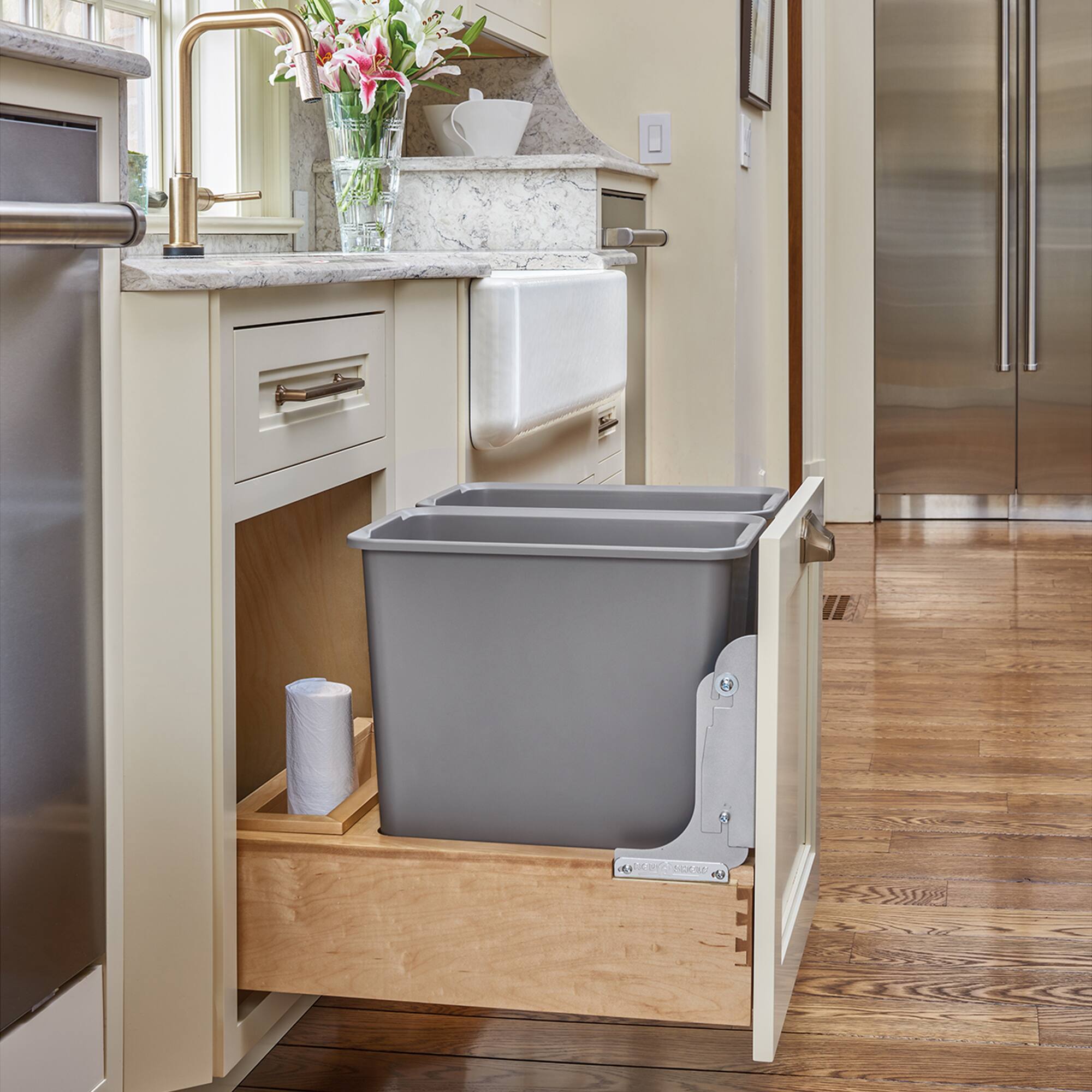 Alt View 5. Rev-A-Shelf - Rev-A-Shelf Double Pullout Bottom Mount Trash Cans 35 qt., Gray, 4WCBM-18DM-2 - Natural Maple.