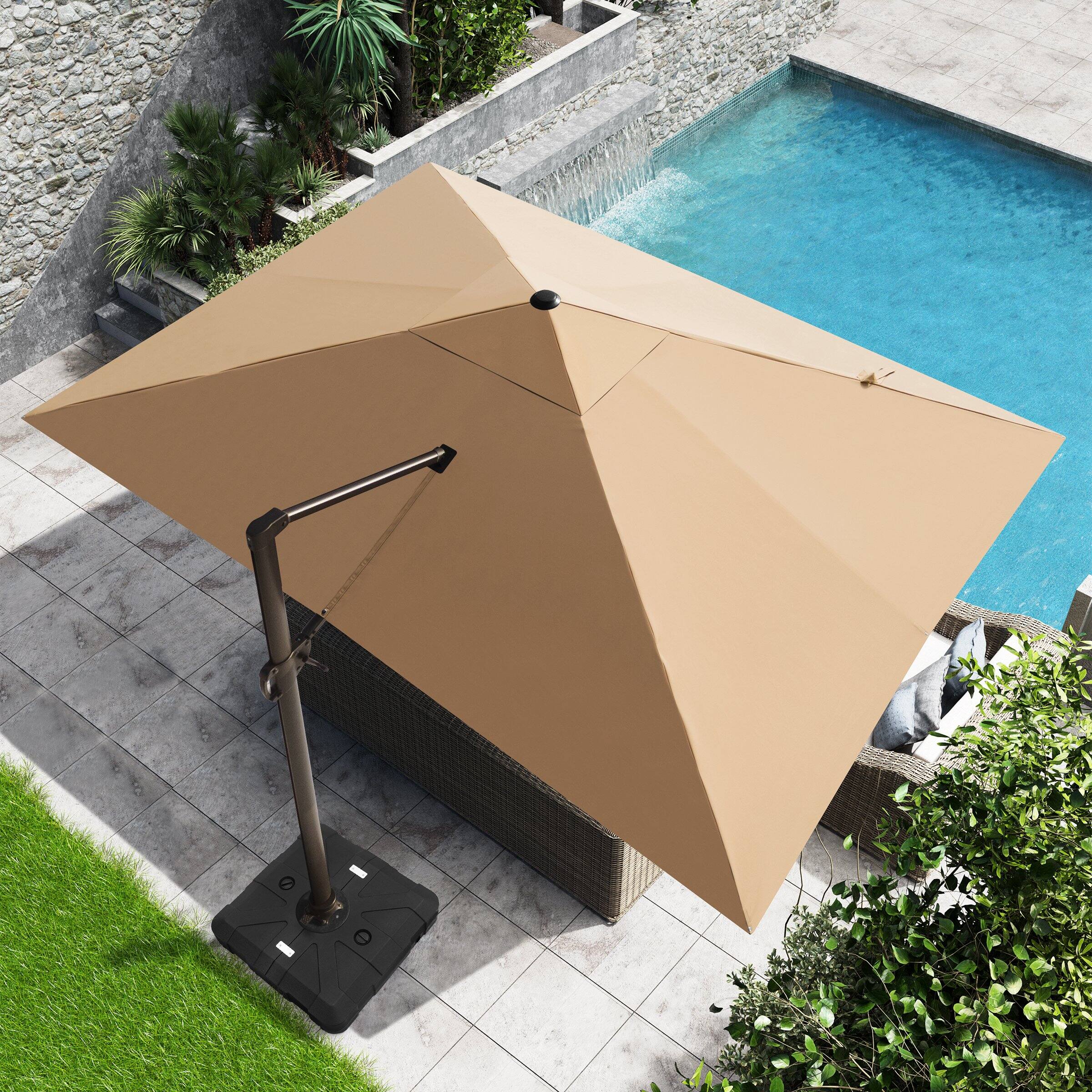 Left. Crestlive Products - Crestlive Products 10x13ft Aluminum Crank Cantilever Patio Umbrella with Base - Brown.