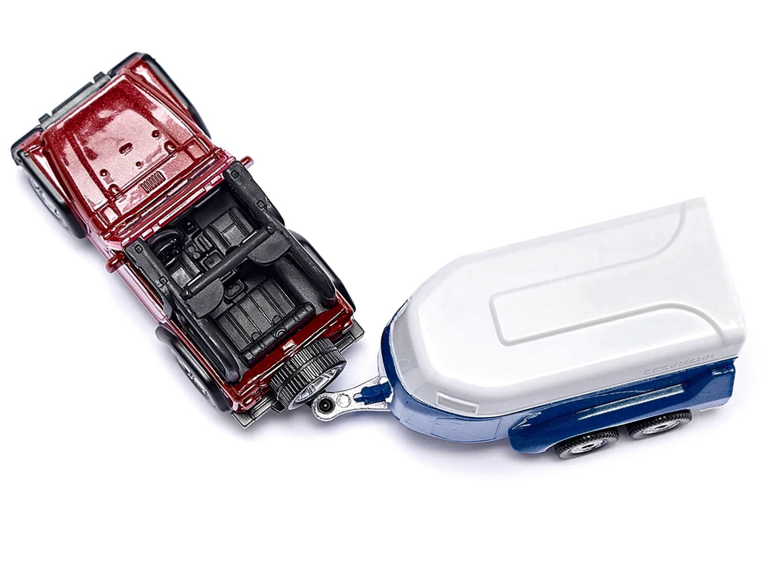 Left. SIKU - Jeep Red with Horse Trailer Blue and Horse Accessory Diecast Model by Siku - Multicolor.