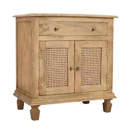 Manhattan Lane - 30 Inch Nightstand Table, Rattan Cabinet Doors and Drawer Fronts, Sandblasted Mango Wood - Brown