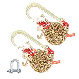 VEVOR - J Hook Chain, 2PCS 5/16" x 6' G80 15" Long Shank J Hook Tow Chain with RTJ Cluster Hook & Grab Hook - Copper