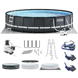 Intex - 20ft x 48in Ultra XTR Round Pool, Pump, Ladder, Lounger (2 Pack), & Cooler