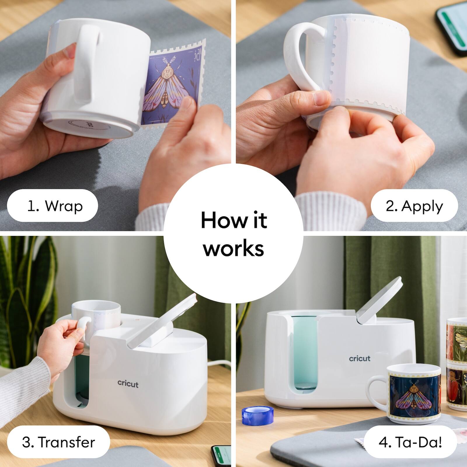 1. Wrap  
2. Apply  
3. Transfer  
4. Ta-Da!