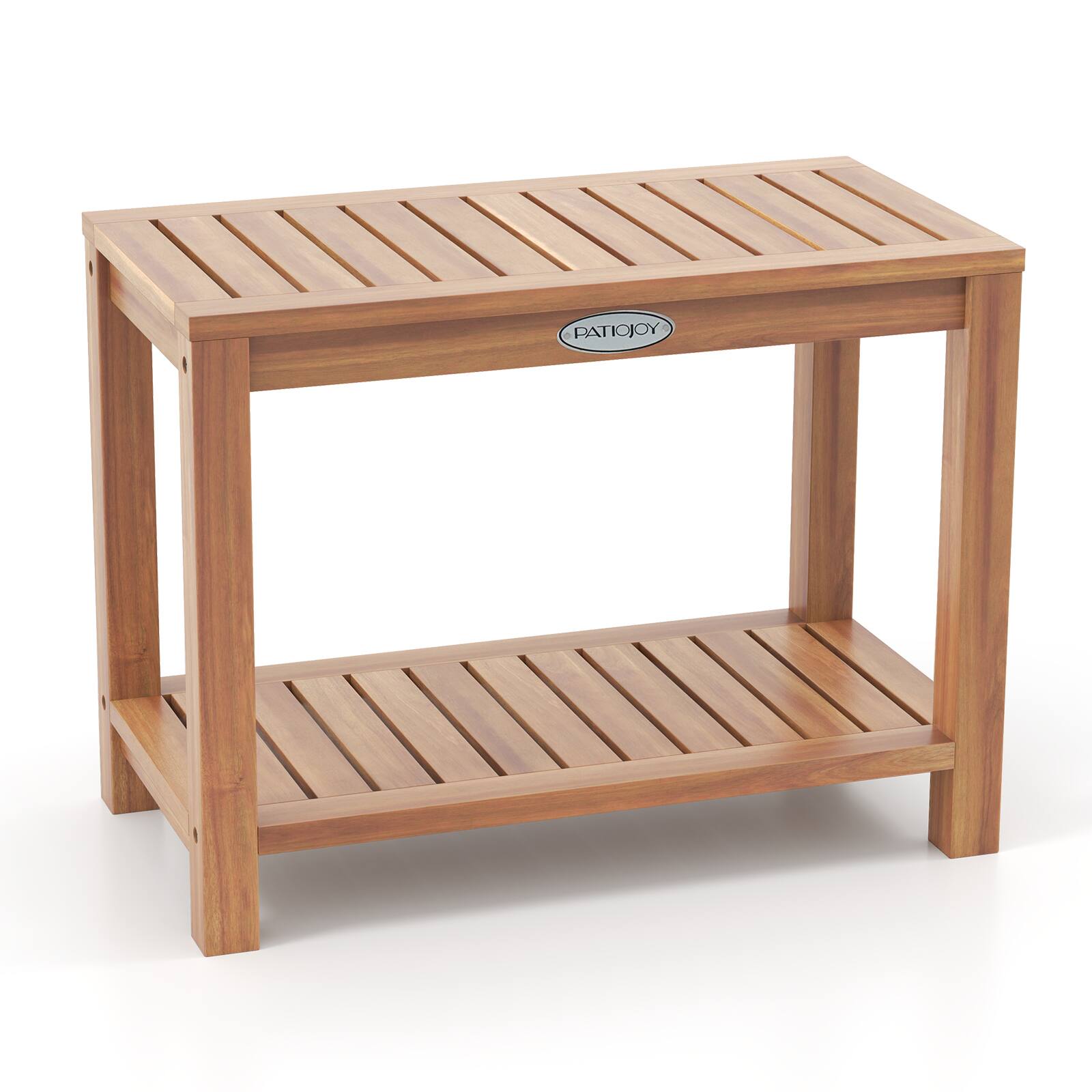 Alt View 9. Gymax - Gymax 24 Inch Teak Wood Shower Bench Inside Shower Stool w/ Storage Shelf for Adults - Teak.