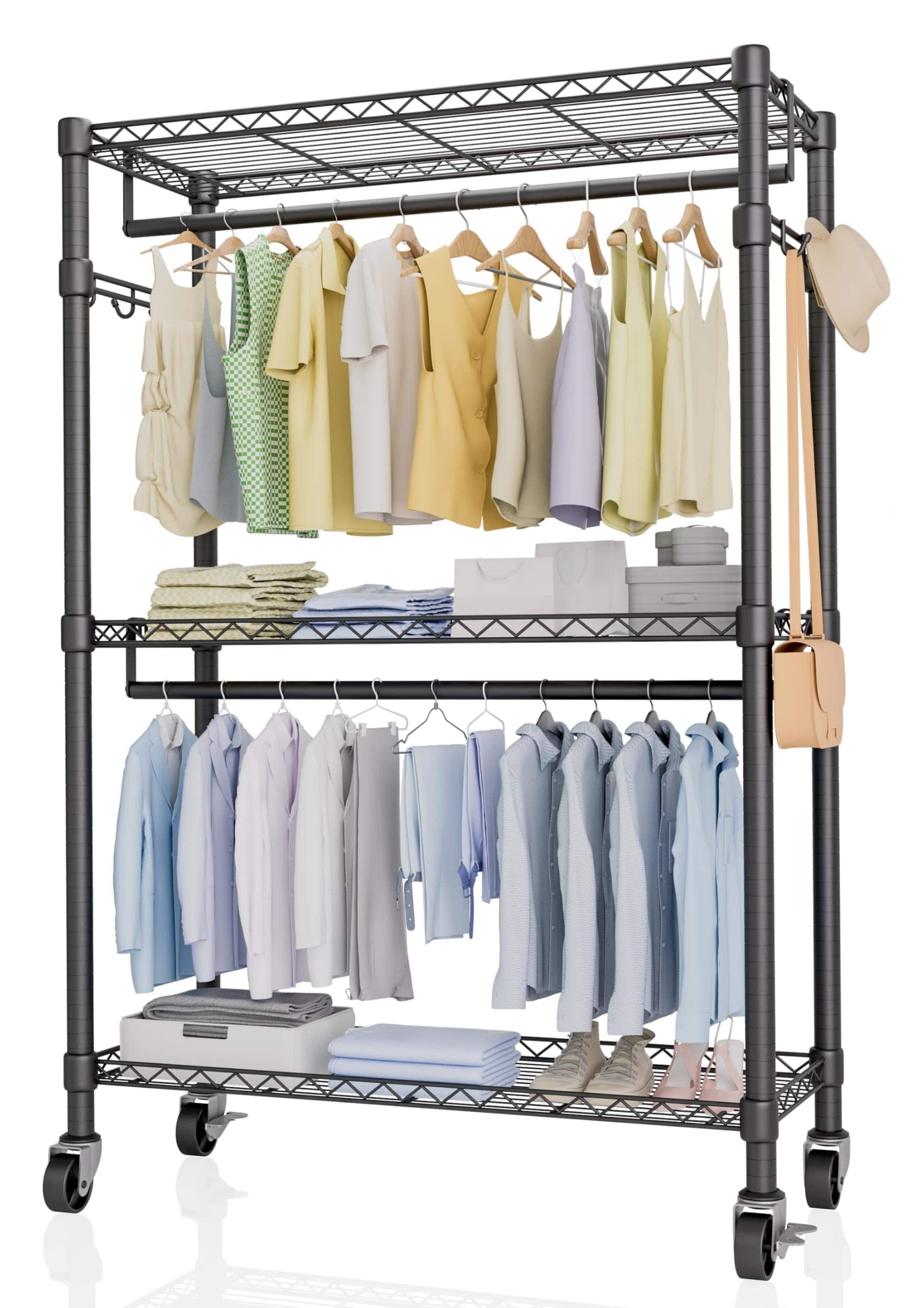 Refined Abode Design - Quality Clothing Racks For Hanging Clothes Capacity Adjustable 3-tier Metal Wardrobe Rack & Frame Tool-free - Default