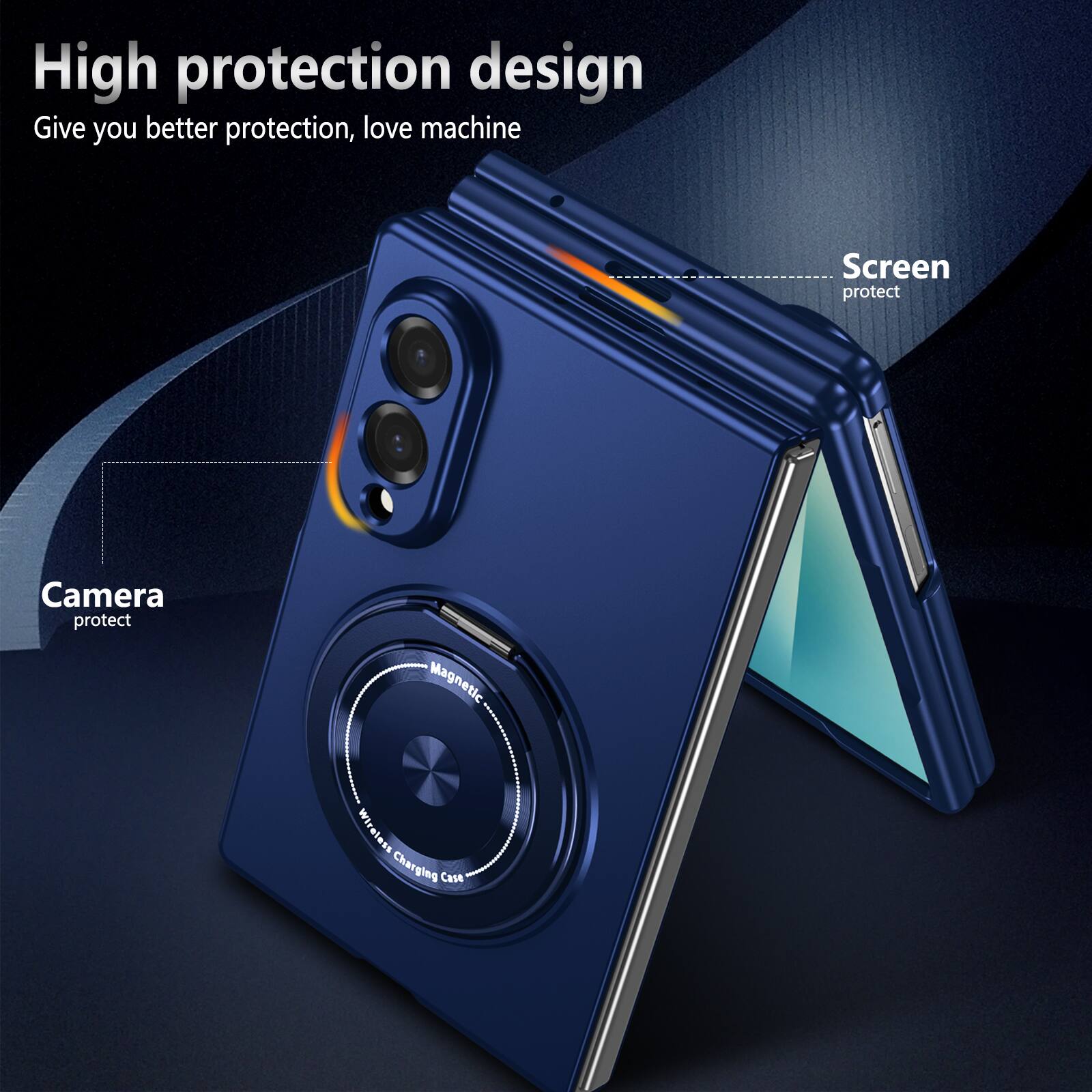 High protection design  
Give you better protection, love machine  

Screen protect  
Camera protect  
Magnetic Wireless Charging Case