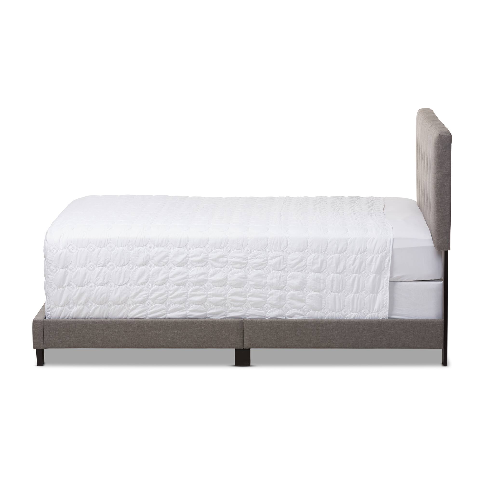 Angle. Baxton Studio - Brookfield Modern and Contemporary Fabric Upholstered Grid-tufting Bed - Grey.