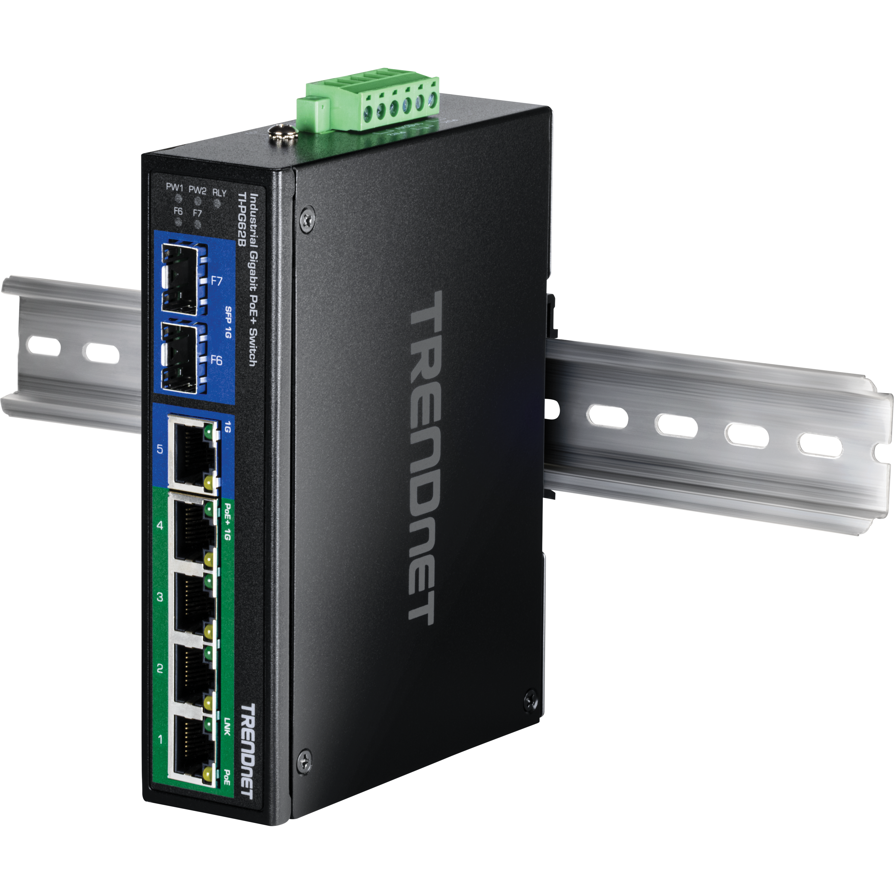 PW1 PW2 RLY  
F6 F7  
F6 10 5  
Pols 4 3 2 LNK 1  
TRENDNET  
Industrial Gigabit PoE+ Switch  
TRENDNET  
TRENDNET