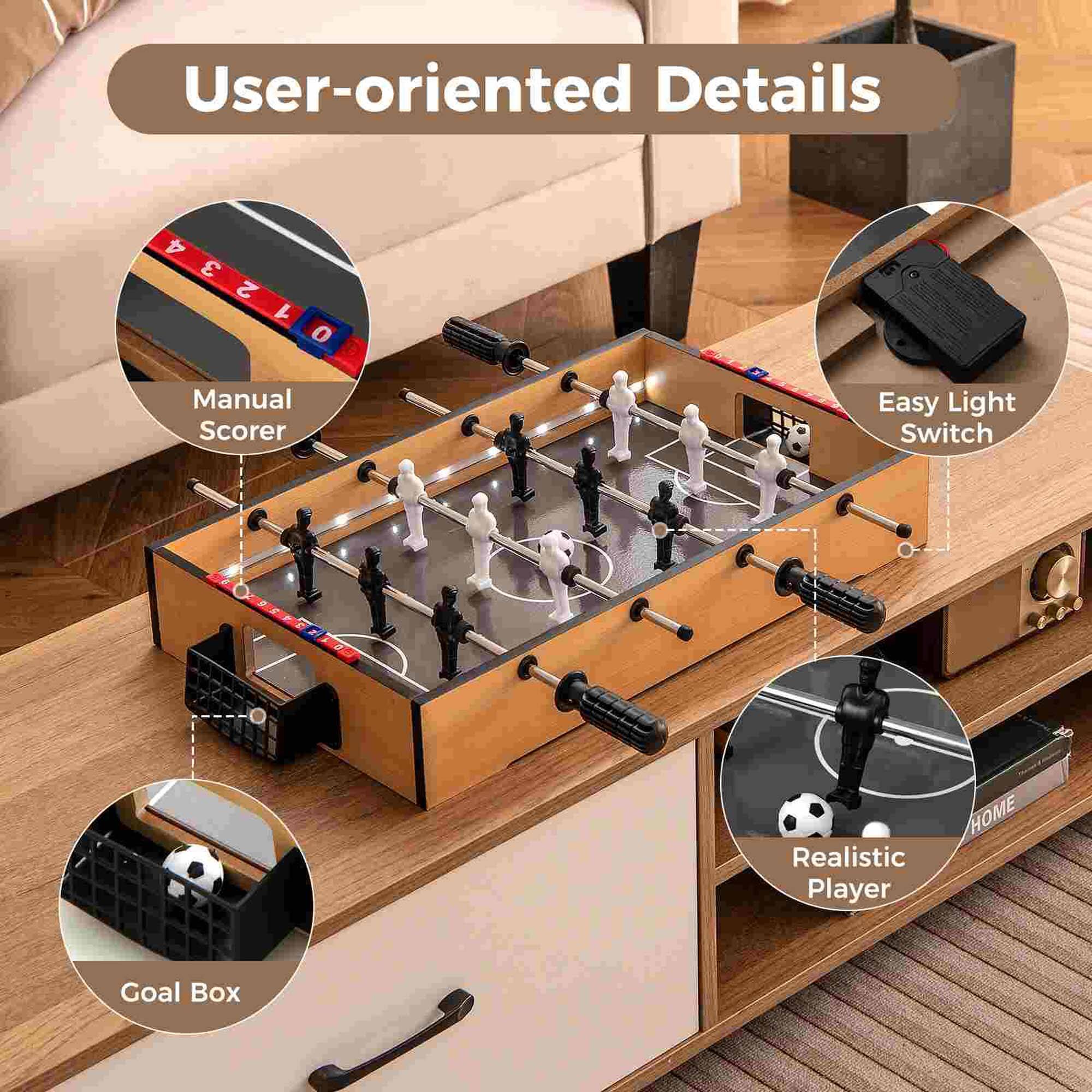 User-oriented Details:

1. Manual Scorer
2. Easy Light Switch
3. Realistic Player
4. HOME Goal Box
5. Coal Box