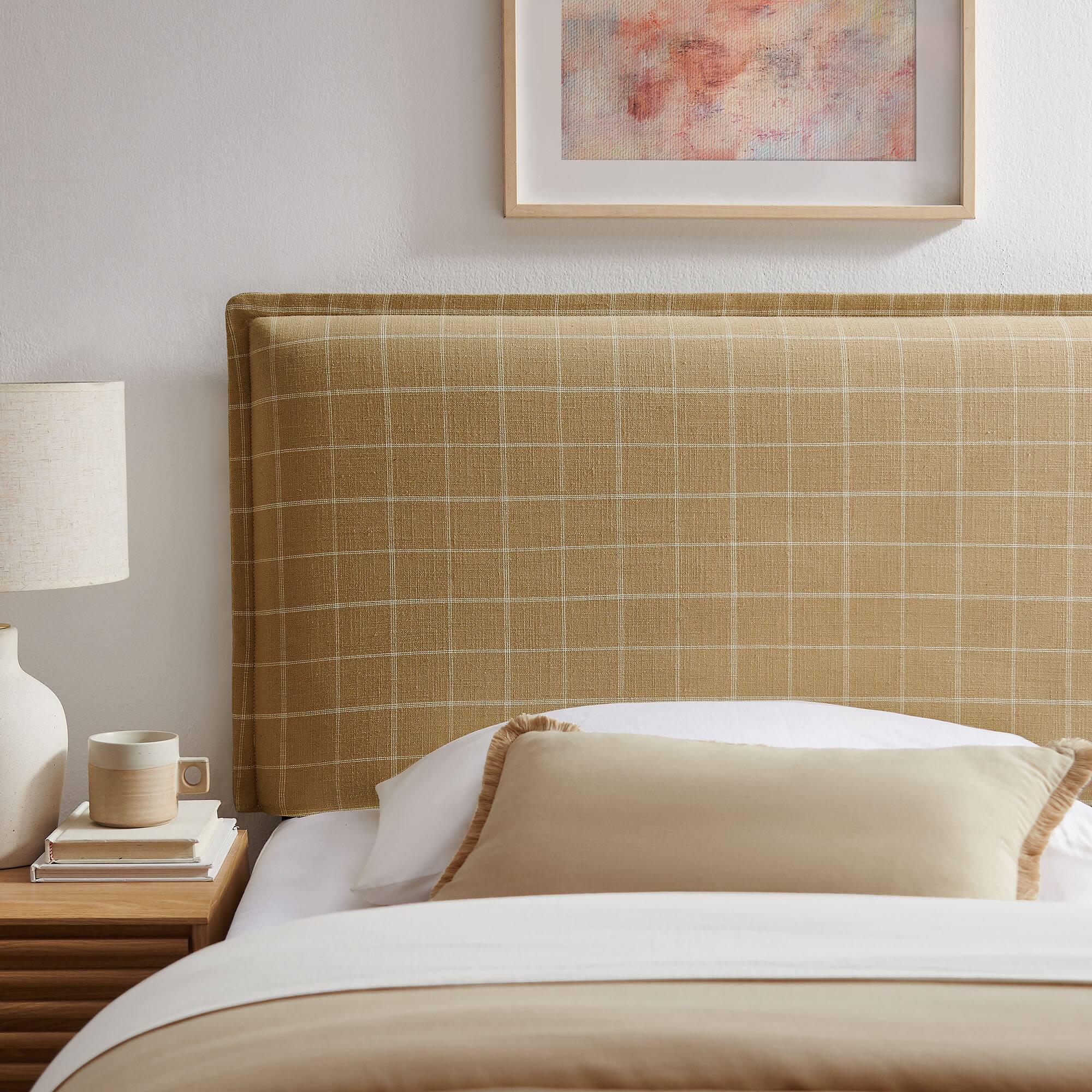 Alt View 1. Modway - Camille Checkered Linen Blend Headboard by Modway - Hemp Windowpane Check.