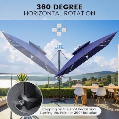 360 DEGREE HORIZONTAL ROTATION  
Stepping on the Foot Pedal and Turning the Pole for 360° Rotation