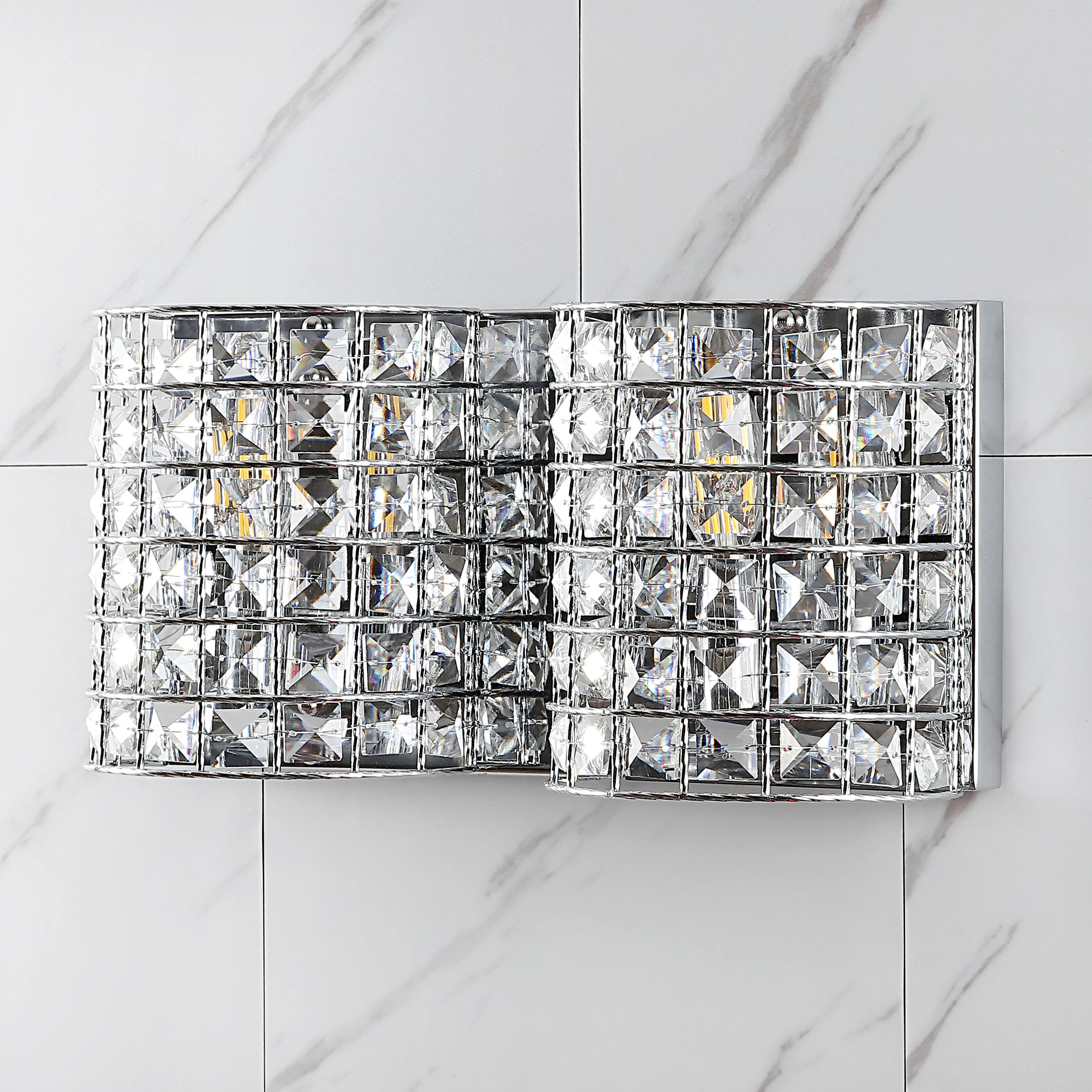 Alt View 5. Jonathan Y - Clara Deco 15" 2-Light Metal/Crystal Classic Glam LED Vanity Light, Chrome - Chrome.