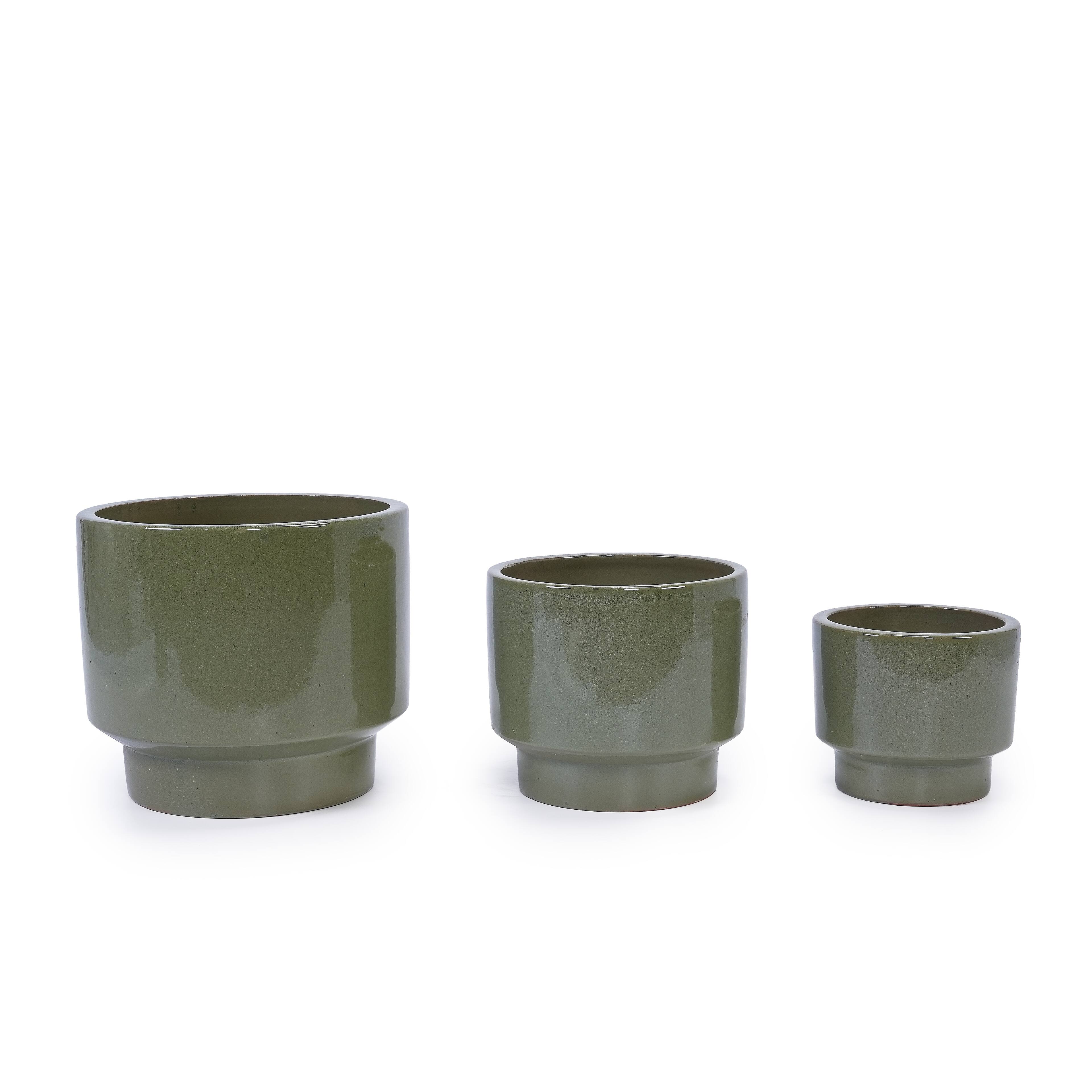 Alt View 1. Loheer - Ceramic Planter Set Loheer Handmade Glazed Plant Pots Set of 3, Earthy Green, 15 12 9 Inch for Indoor Outdoor Use.