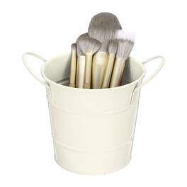 Unique Bargains - Makeup Brush Holder Organizer with Handle, 3.5x4.4 inch Metal Pen Holder Small Desktop Organizer - White