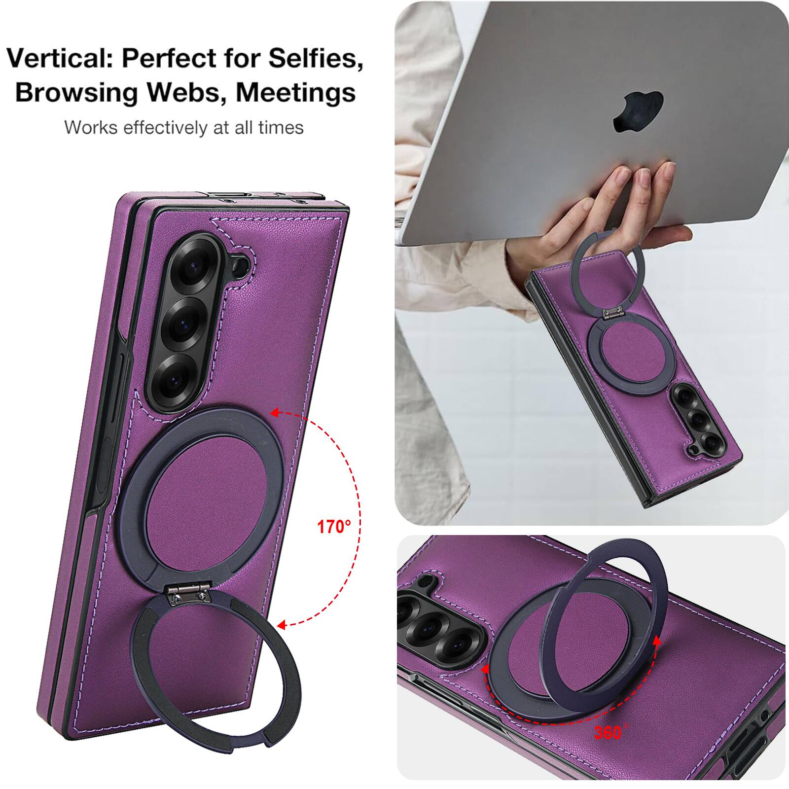 Vertical: Perfect for Selfies, Browsing Webs, Meetings  
Works effectively at all times  

170°  
360°