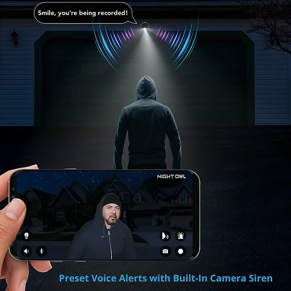 Smile, you're being recorded!  
NIGHT OWL  
Preset Voice Alerts with Built-In Camera Siren