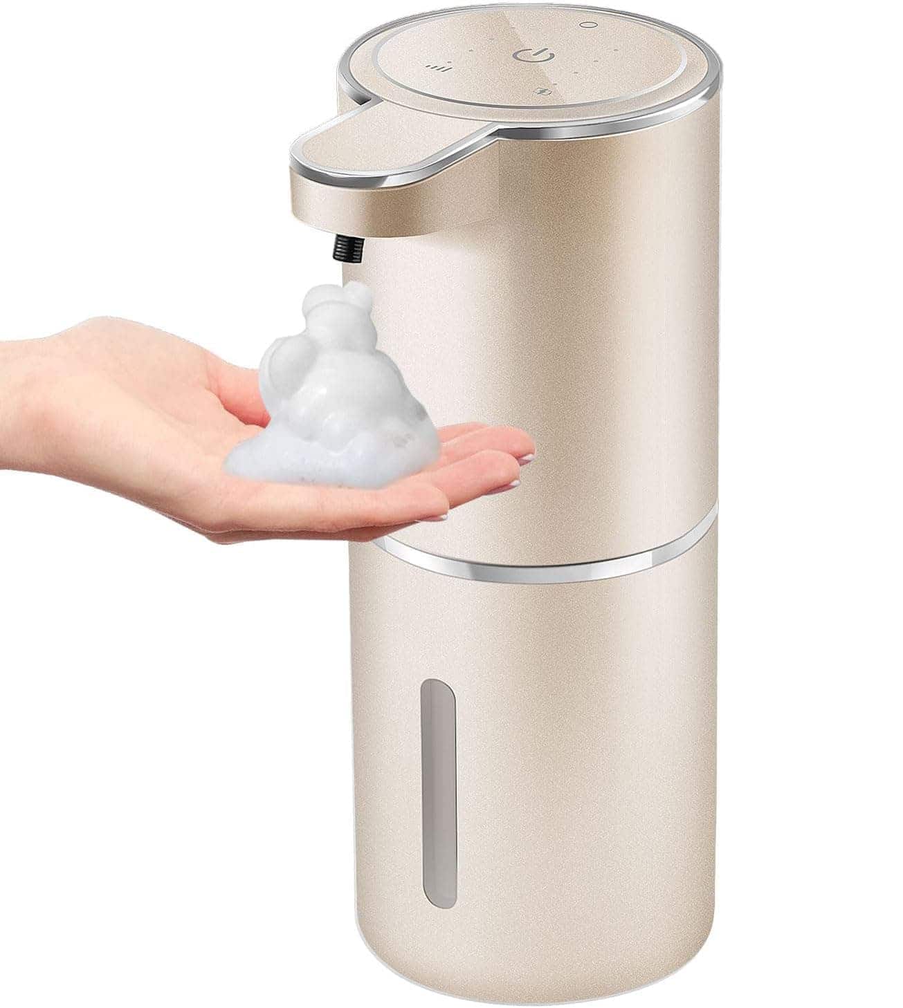 FINEAK - 12.8oz Touchless Foaming Soap Dispenser - 4-Level Wall Mount USB Rechargeable - Gold