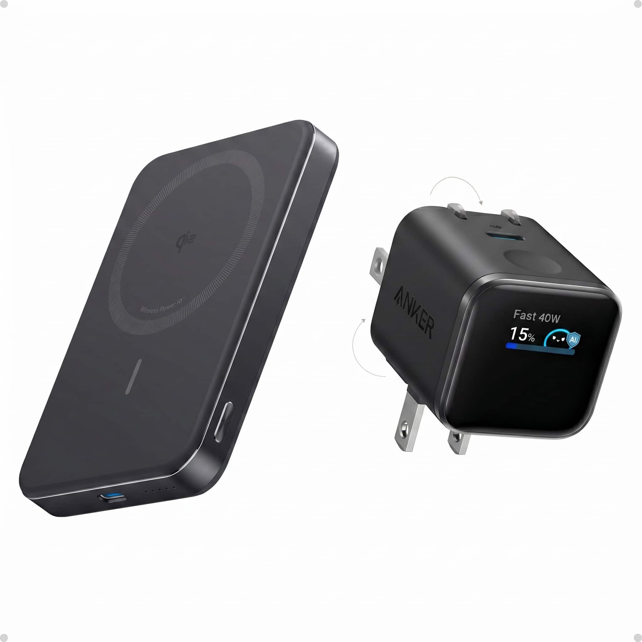 MagGo Power Bank (10K, Slim) + Anker Nano Charger (45W, Smart Display, 180° Foldable)