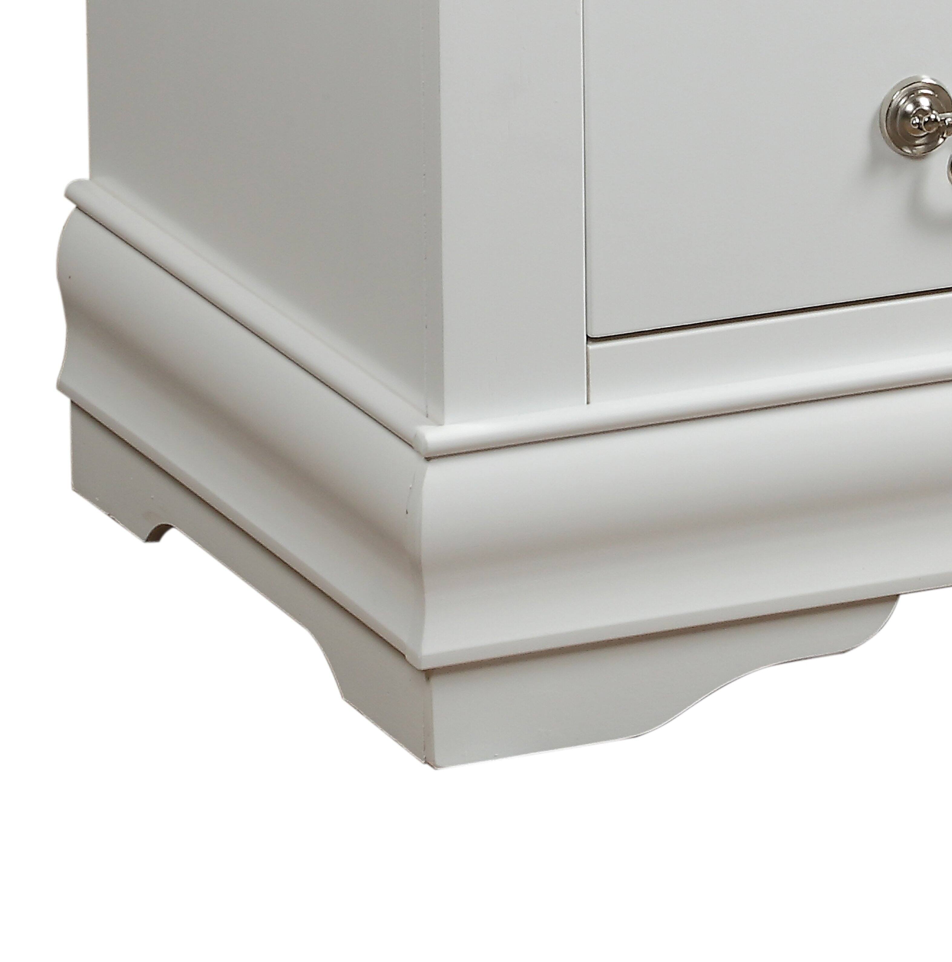 Alt View 3. Manhattan Lane - 2 Drawer Wooden Nightstand with Metal Hanging Pulls and Bracket Feet - White.