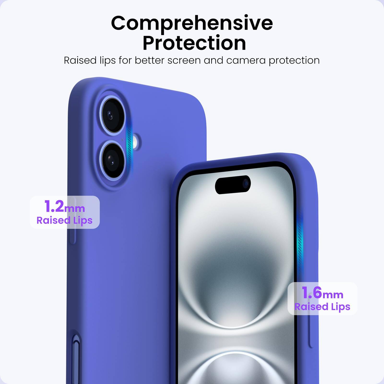 Comprehensive Protection
Raised lips for better screen and camera protection
1.2mm Raised Lips
1.6mm Raised Lips