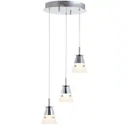 Jonathan Y - Alain 12.5" 3-Light Adjustable Cascading Metal Integrated Cluster LED Pendant, Chrome - Chrome/White