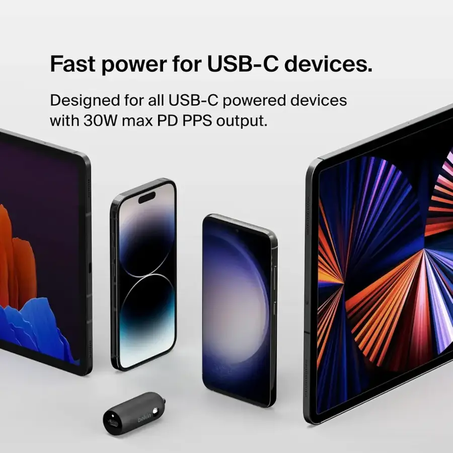 Fast power for USB-C devices. Designed for all USB-C powered devices with 30W max PD PPS output. Belkin.