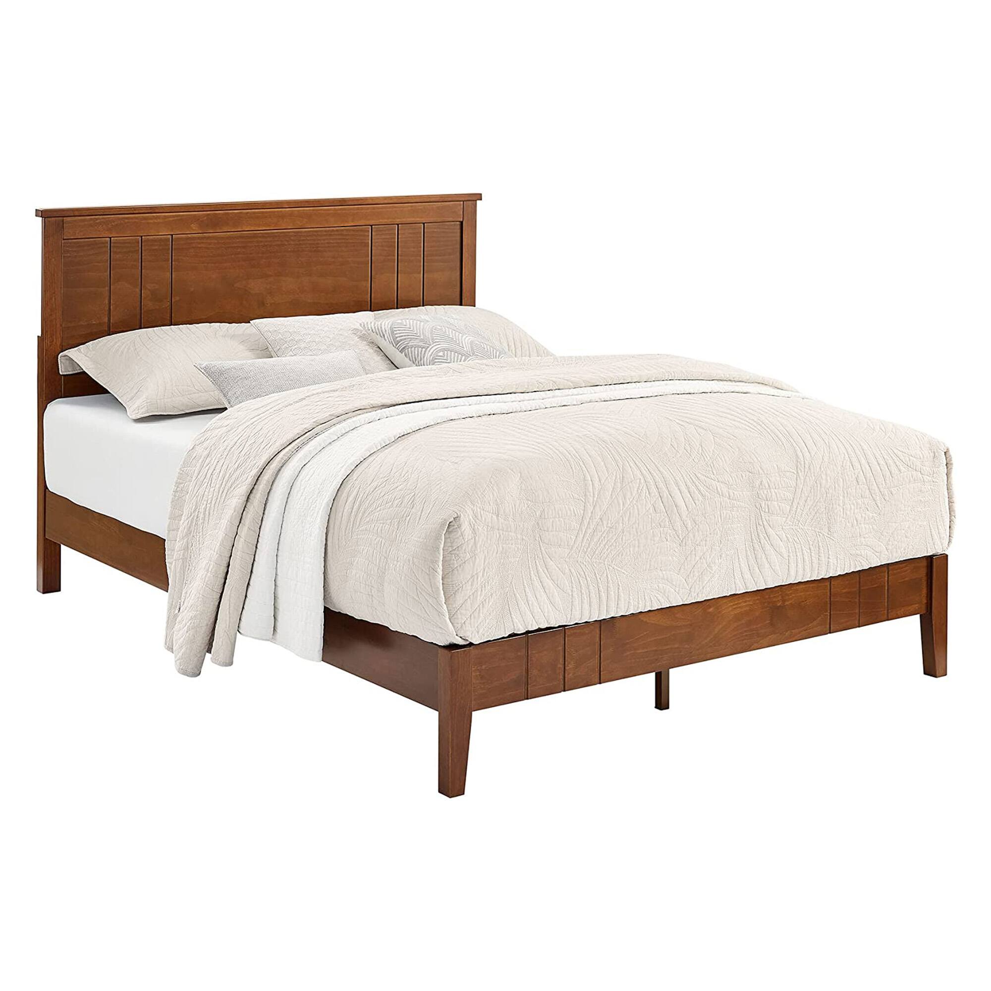 Alt View 1. MUSEHOMEINC - MUSEHOMEINC Mid Century Modern Solid Pinewood Platform Bed with Headboard, Queen - Walnut.