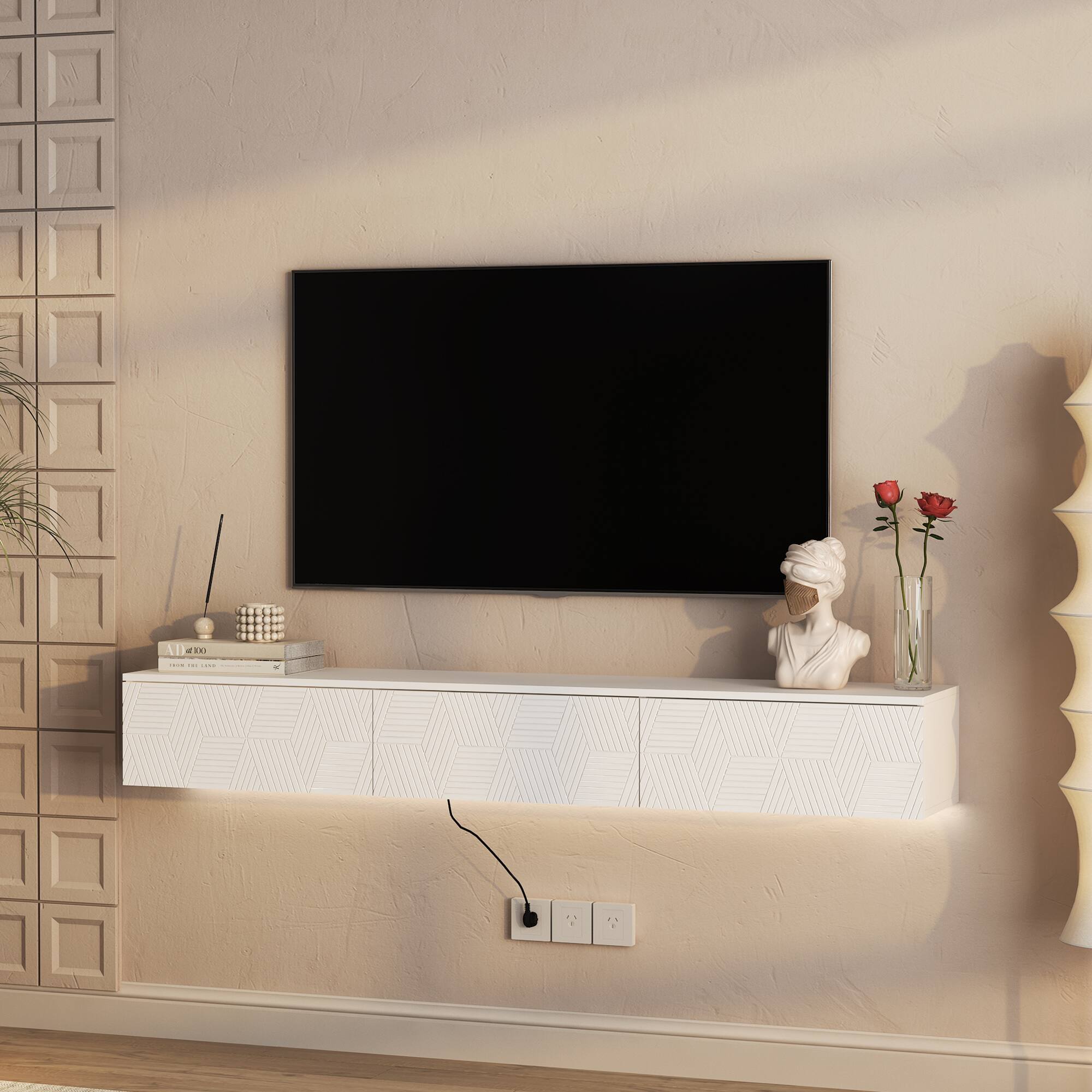 Alt View 1. APRILSOUL - Floating TV Stand Wall Mounted with 16 Color LEDs 67Inch Modern TV Stand Floating TV Cabinet Entertainment Center White - White.