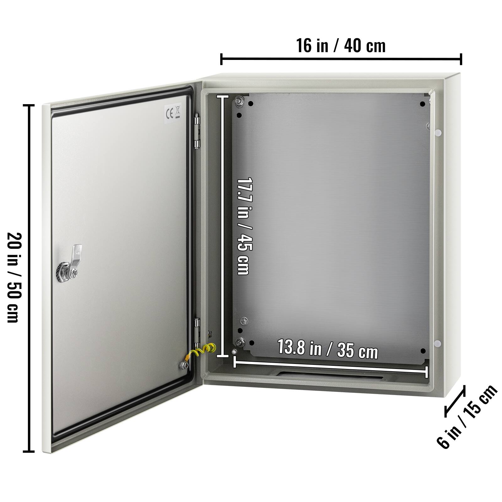 16 in / 40 cm  
20 in / 50 cm  
17.7 in / 45 cm  
13.8 in / 35 cm  
6 in / 15 cm