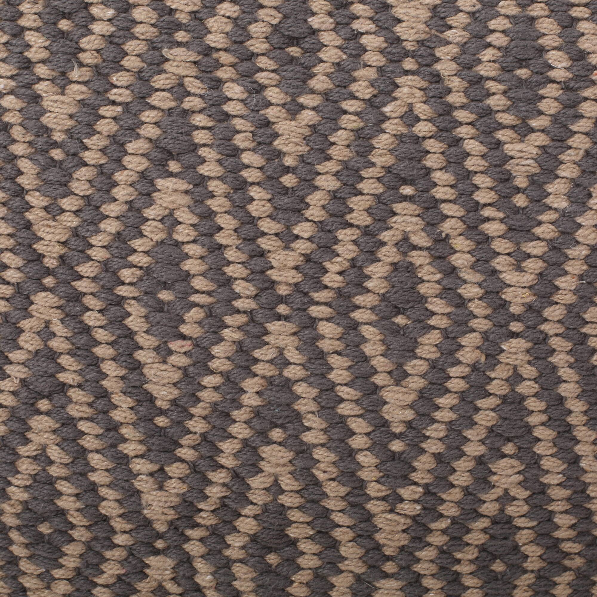 Alt View 1. GOODSILO - Hand-Loomed Cotton Pouf with Diamond Pattern in Neutral Tones - Grey+Brown.