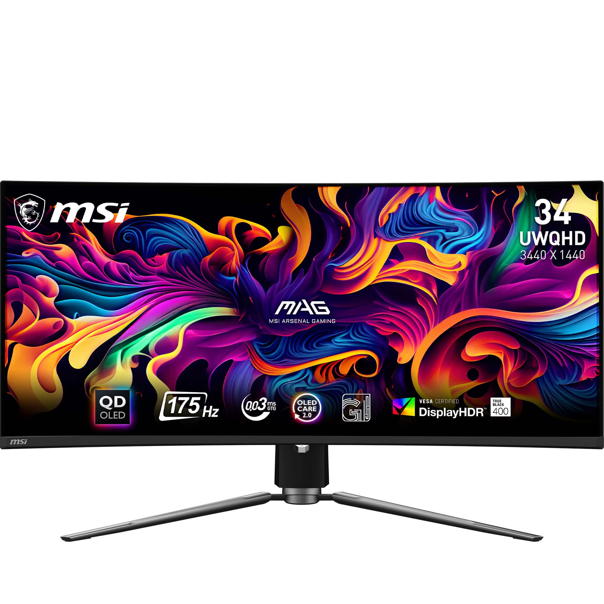 MSI - MAG341CQPQDOLED 34" Quantum Dot OLED Curved UWQHD 175Hz 0.03ms Monitor with HDR400 (DisplayPort, HDMI, USBC) - Black - Front_Zoom