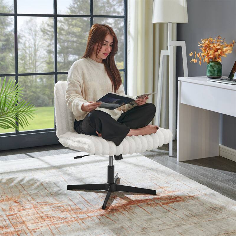 Angle. HTUTWOO - Adjustable Swivel Criss Cross Chair - Wide Seat Office Vanity Chair, 360° Swivel, Height Adjustable, Tilting Function - Cream White.