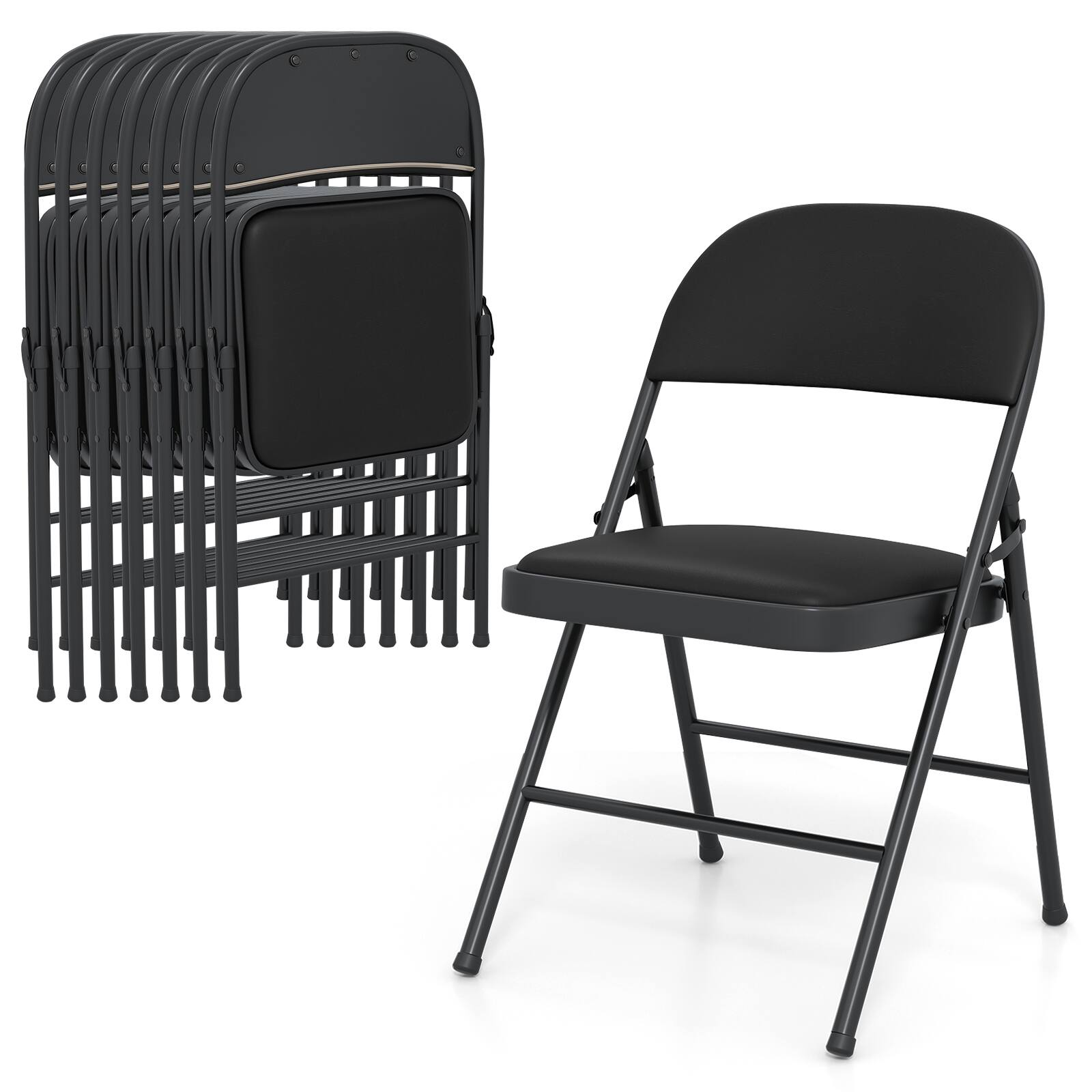 Alt View 7. Costway - Costway 8 PCS Folding Chairs with Metal Frame PVC Leather Stackable Chairs for Indoor - Black.