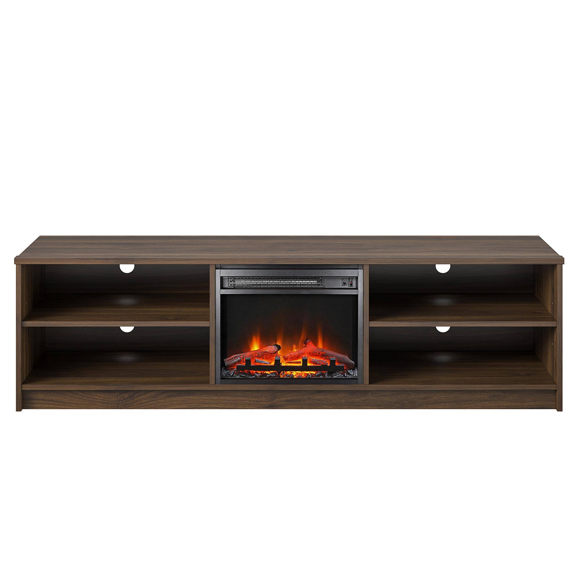 Front. Ameriwood Home - Noble 75" TV Stand with Fireplace Insert - Walnut.