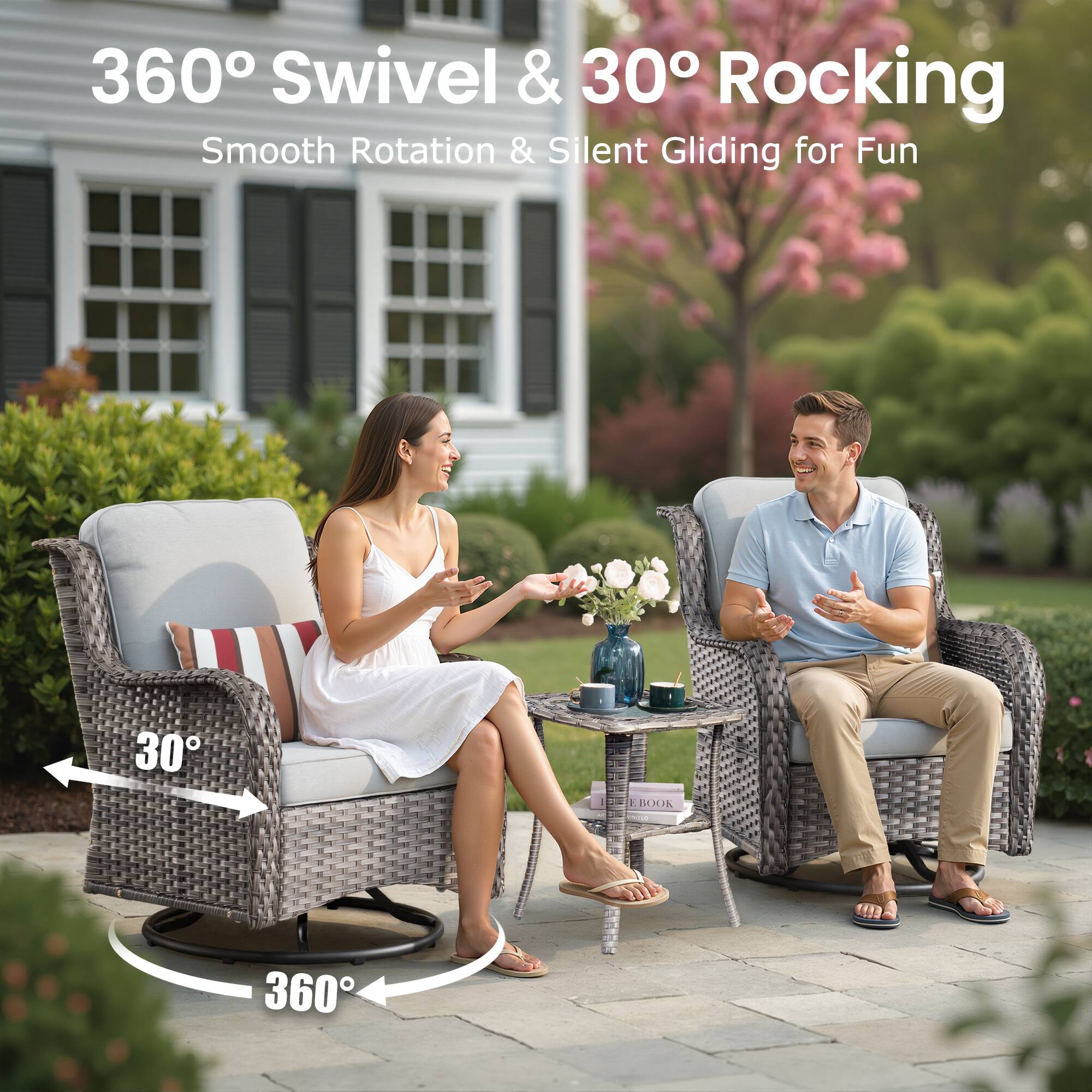 360° Swivel & 30° Rocking  
Smooth Rotation & Silent Gliding for Fun
